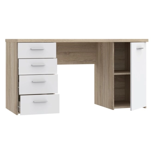 Biurko 145x60 cm z 4 szufladami i szafką Biały/Dąb Sonoma